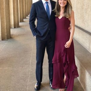 Lulus burgundy formal dress with ruffle